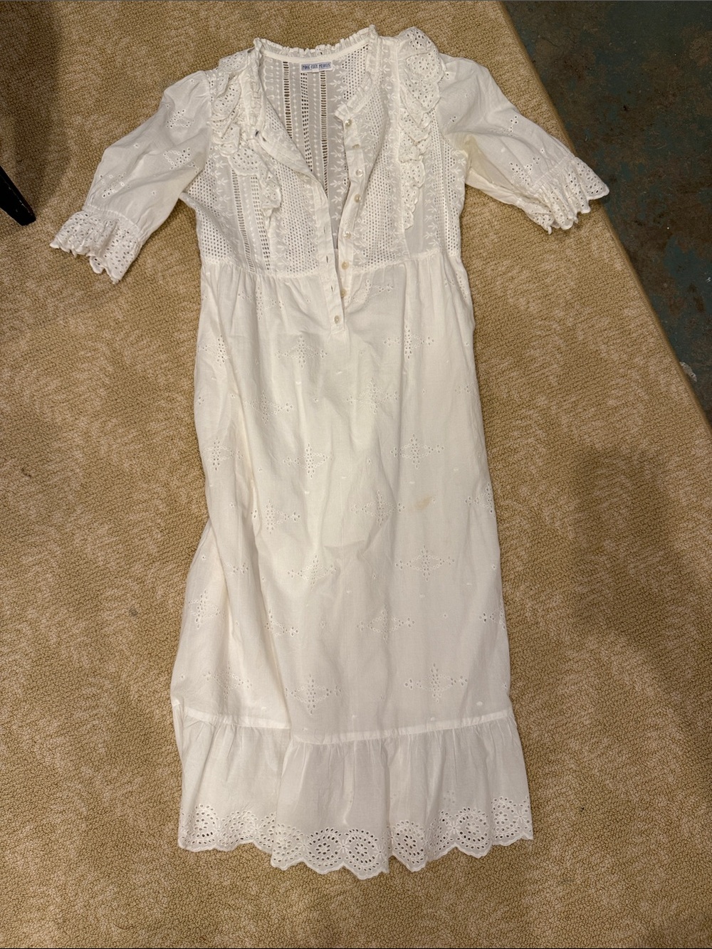 White Eyelet Maxi Dress with Lace Trim - Romantic Boho